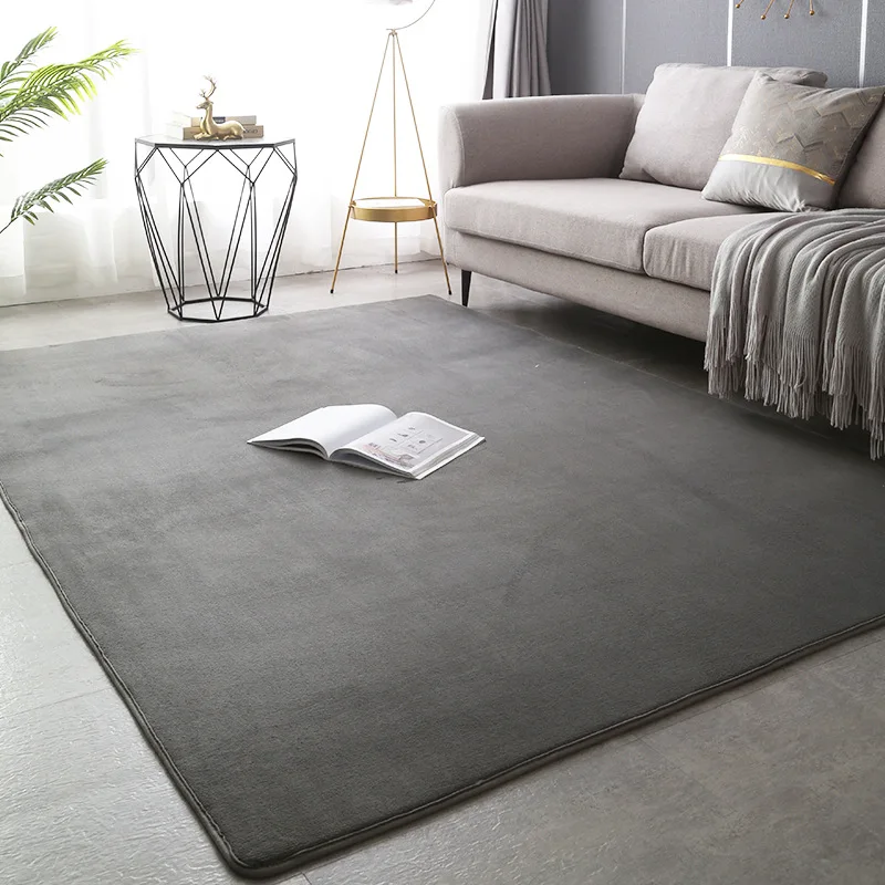 Japanese coral velvet living room rug Solid color bedroom rug bed Modern simple short hair