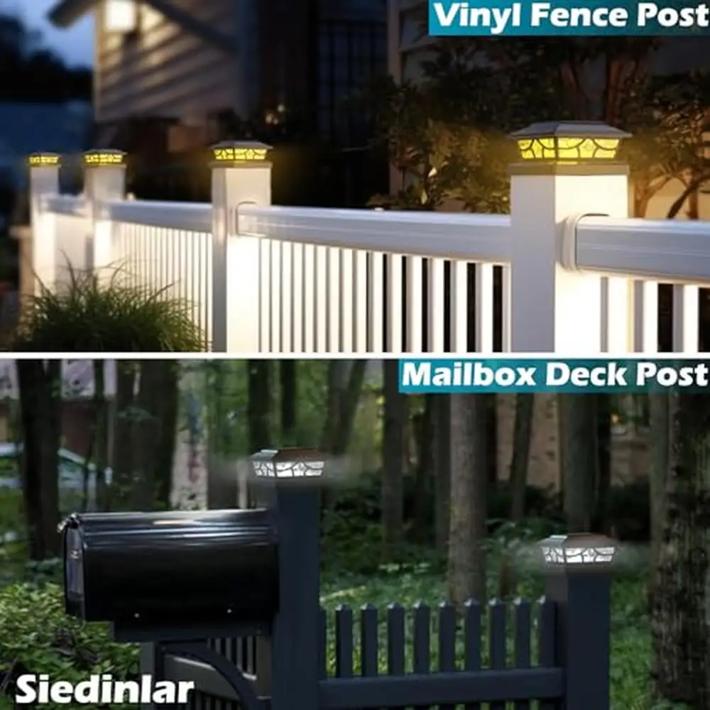 Solar Post Lights Outdoor 4 Modes Deck Fence Post Cap Light for 4x4 5x5 6x6 Vinyl Wooden Posts Patio Garden Decor (6 Pack)