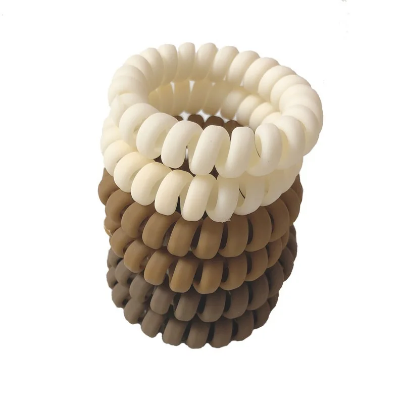 6Pcs/set New Fashion Matt Solid Telephone Wire Elastic Hair Band Frosted Spiral Cord Rubber Band Hair Tie Stretch Head Band Gum 4