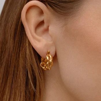 Vintage Twist Chain Link Hoop Earrings for Women Gold Plated Stainless Steel Huggie Earring Statement Fashion Jewelry Gift