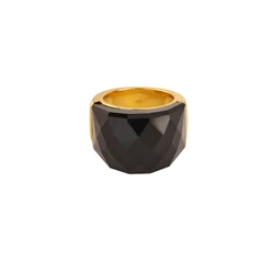 Elegant Vintage - Inspired Black Resin and Gold - Tone Ring for Women - Artistic Jewelry Gift (JZ9240G-)