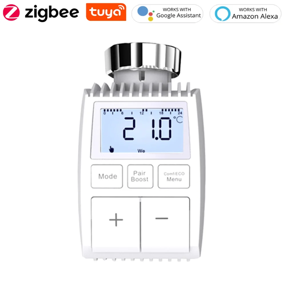 วาล์วควบคุมอุณหภูมิหม้อน้ำอัจฉริยะ Tuya ZigBee3.0 พร้อมเซ็นเซอร์ภายใน TRV ควบคุมด้วยเสียงผ่าน Alexa 1