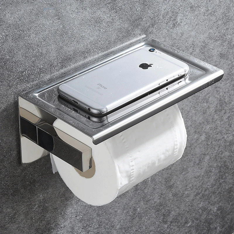 

Black Silver Paper Holder No Drilling Bathroom Accessories Phone Rack Toilet Shelf Space Aluminum Towel Rack Tissue Boxes Black