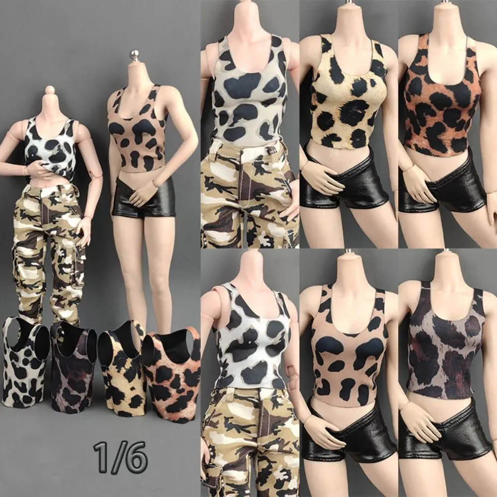 1/6 Miniature Doll Soldier Leopard Print Vest Trendy High Elastic Clothing For 30cm Doll Round Neck T-shirt Hiking Casual Tank
