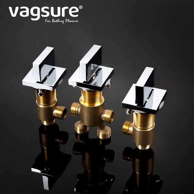 สแควร์อ่างอาบน้ำก๊อกน้ำน้ำตก Inlet ฝักบัว2 Way Diverter วาล์วเย็นและน้ำร้อนผสมทองเหลืองโครเมี่ยม 2