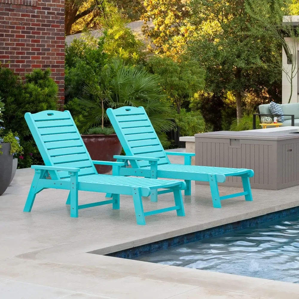 

Outdoor Chaise Lounge Chair with Adjustable Backrest, Heavy Duty Resin Patio Lounger with Wide Armrest and 350lbs Capacity