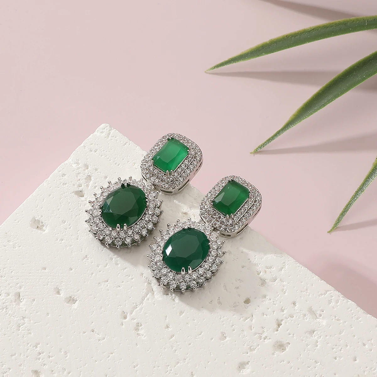 New Women Cubic Zirconia Crystal Candy Color Geometic Design Long Dangle Women Engagement Party Earrings Jewelry Accessory