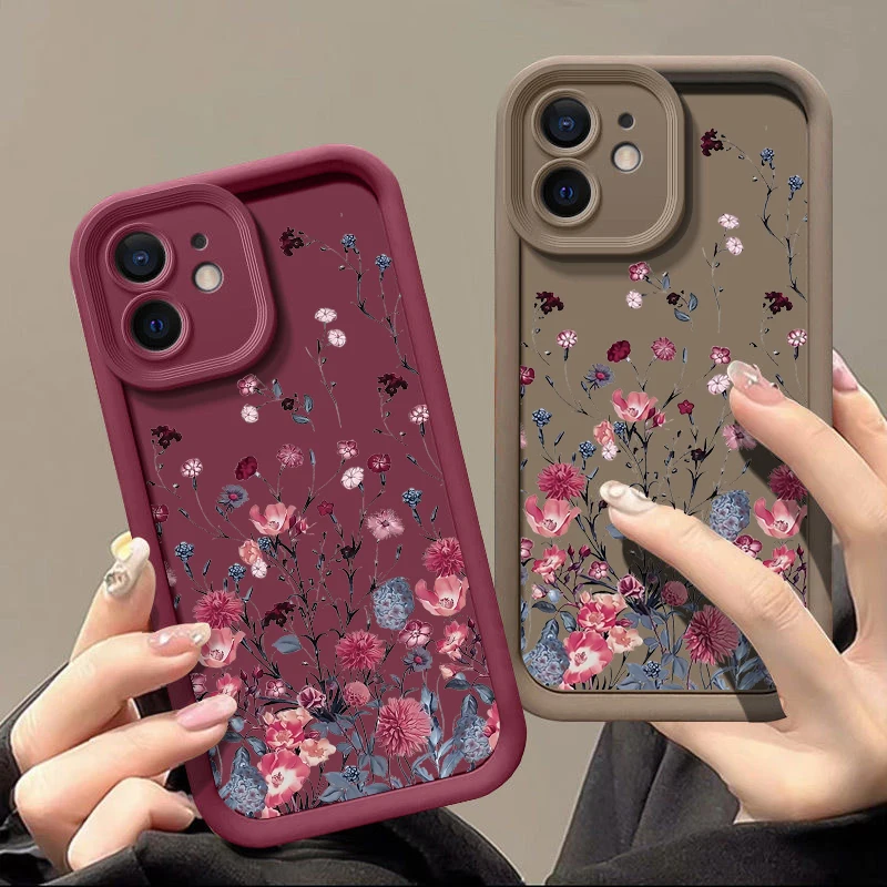 Luxury Red Flower Shockproof Silicone Bumper Phone Case