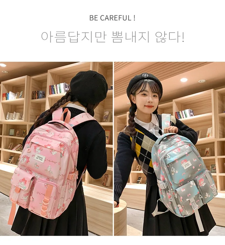 Hello Kitty Fashion Backpack Junior High School High School Campus Backpack Cute School Bag Casual Large Capacity Bag Women