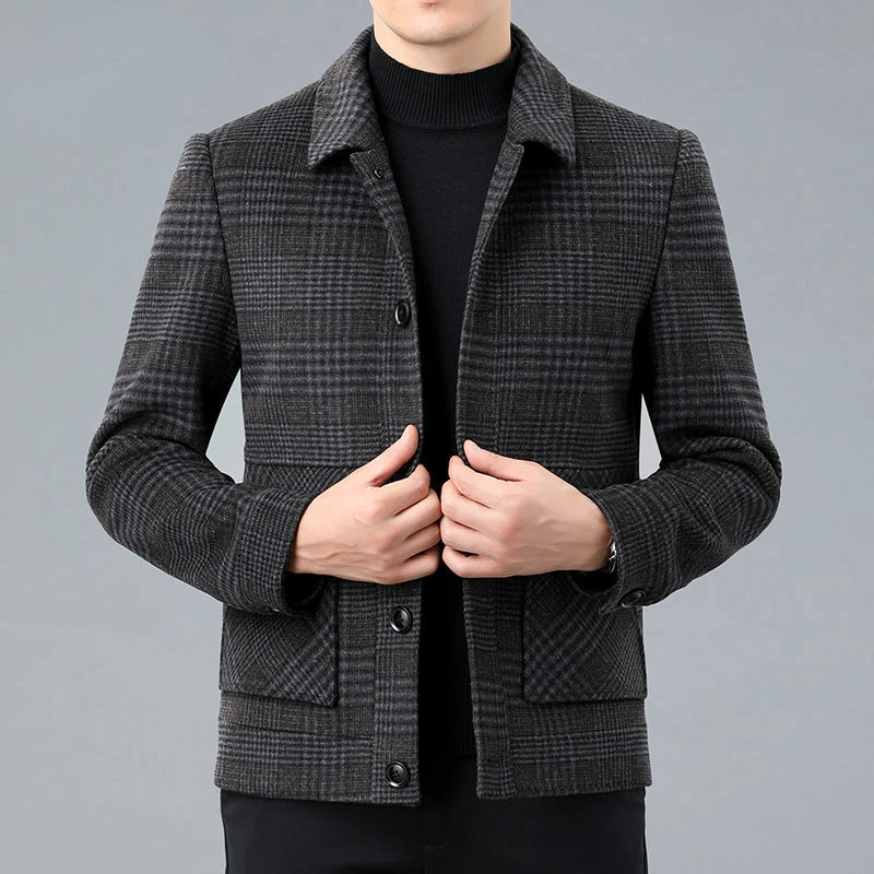 

Mens Plaid Jackets Men Wool Trench Coat Jacket Outwear Casual Slim Fit Thicker Jackets High Quality Steetwear Windbreaker B203