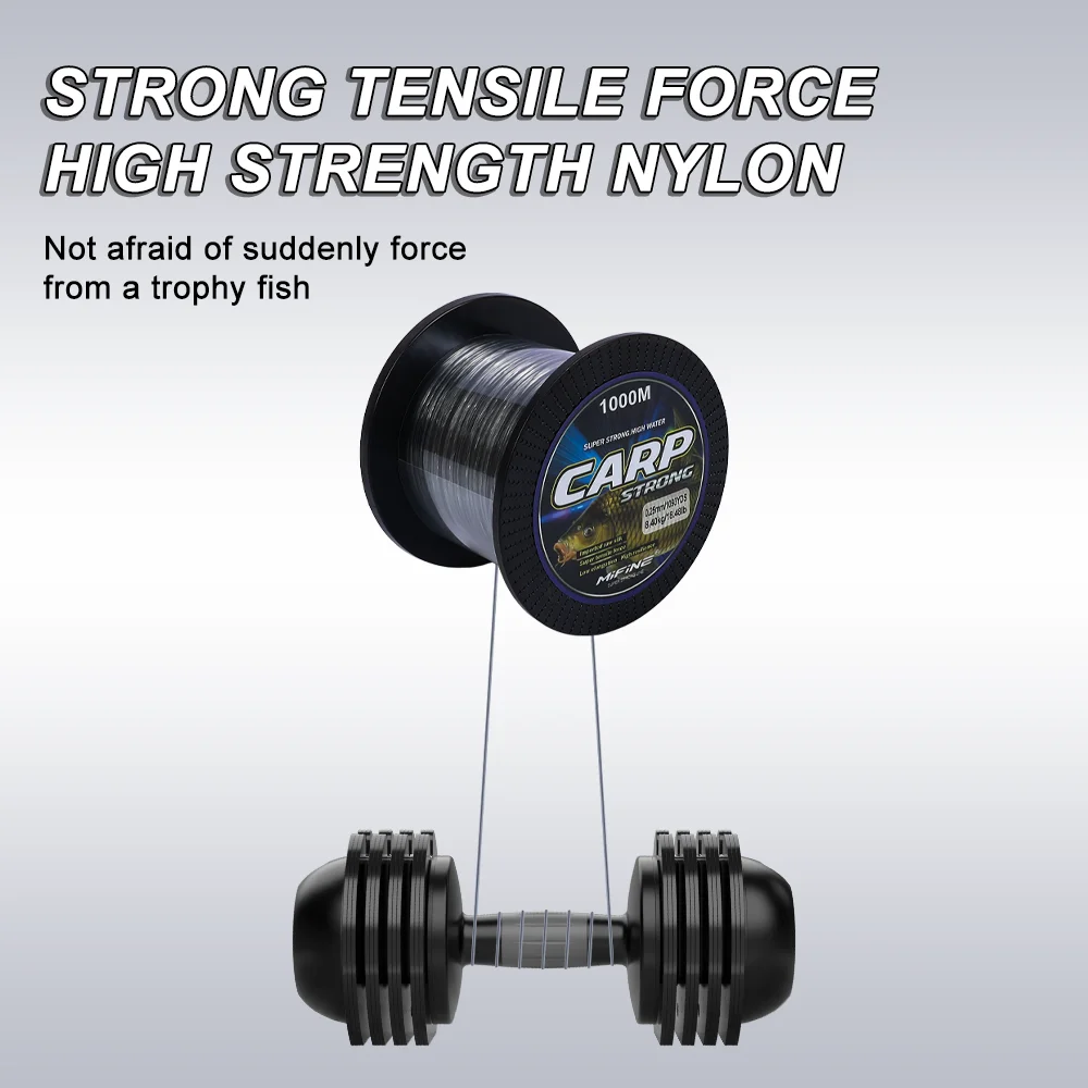 MIFINE CARP 초강력 낚싯줄, 나일론, 높은 내마모성, 잉어 페스카 라인, 와이어 액세서리, 1000m, 12LB-59LB