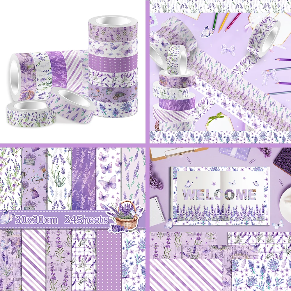 Lavender Bliss Washi Tape & DIY Scrapbooking Art Paper Set