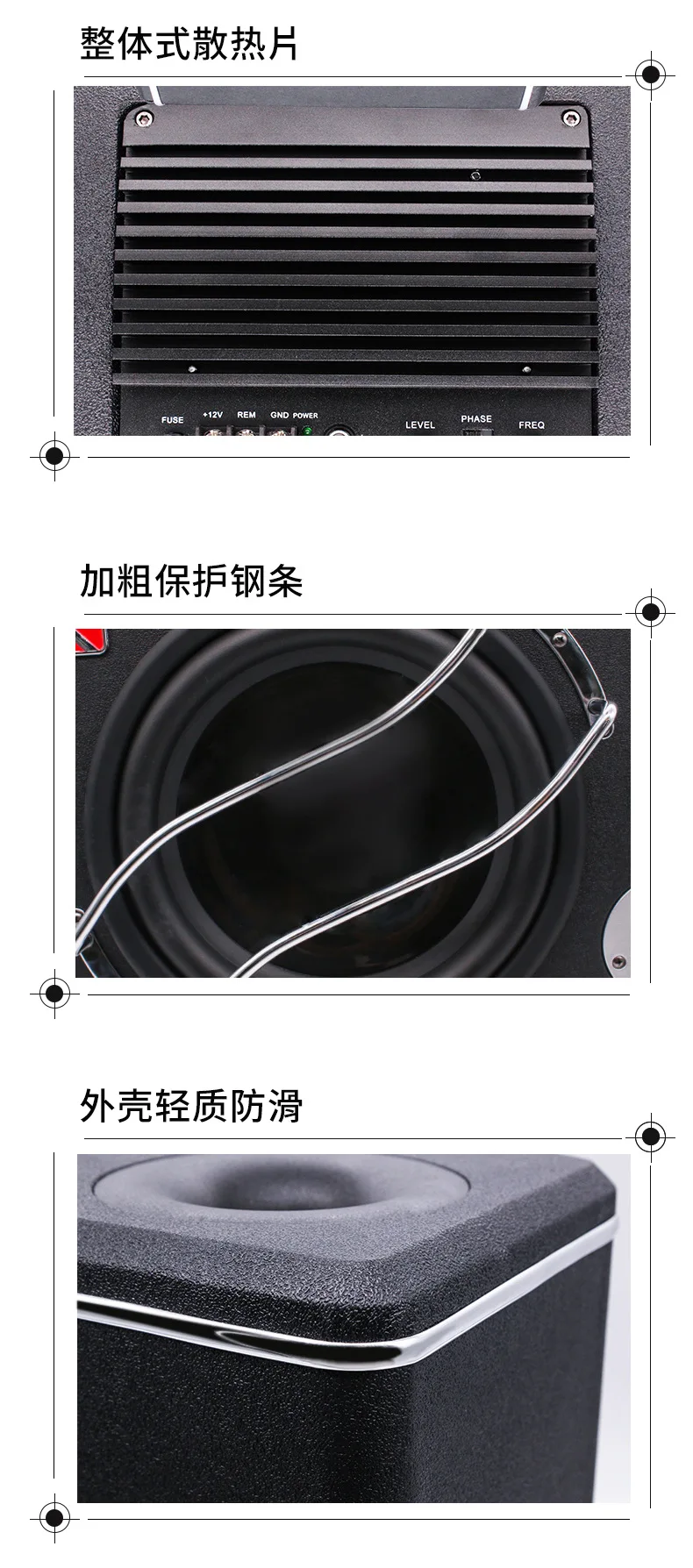 맥스 파워 1200W 차량용 오디오 서브우퍼 12V 10인치 서브우퍼 액티브 사다리꼴 서브우퍼