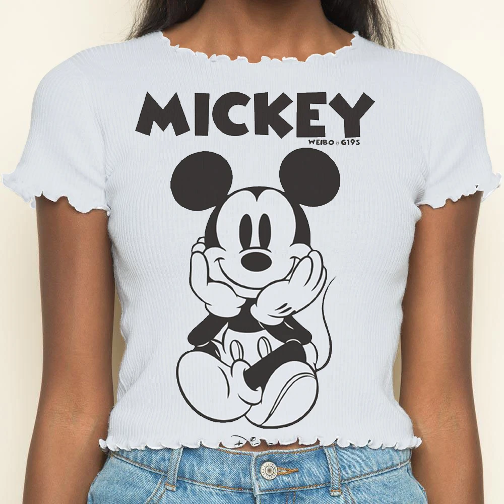

Женская одежда, футболки Y2k, летняя одежда с коротким рукавом и отделкой диснеевских салатов, женские топы 2024, сексуальный топ с Минни Маус И Микки