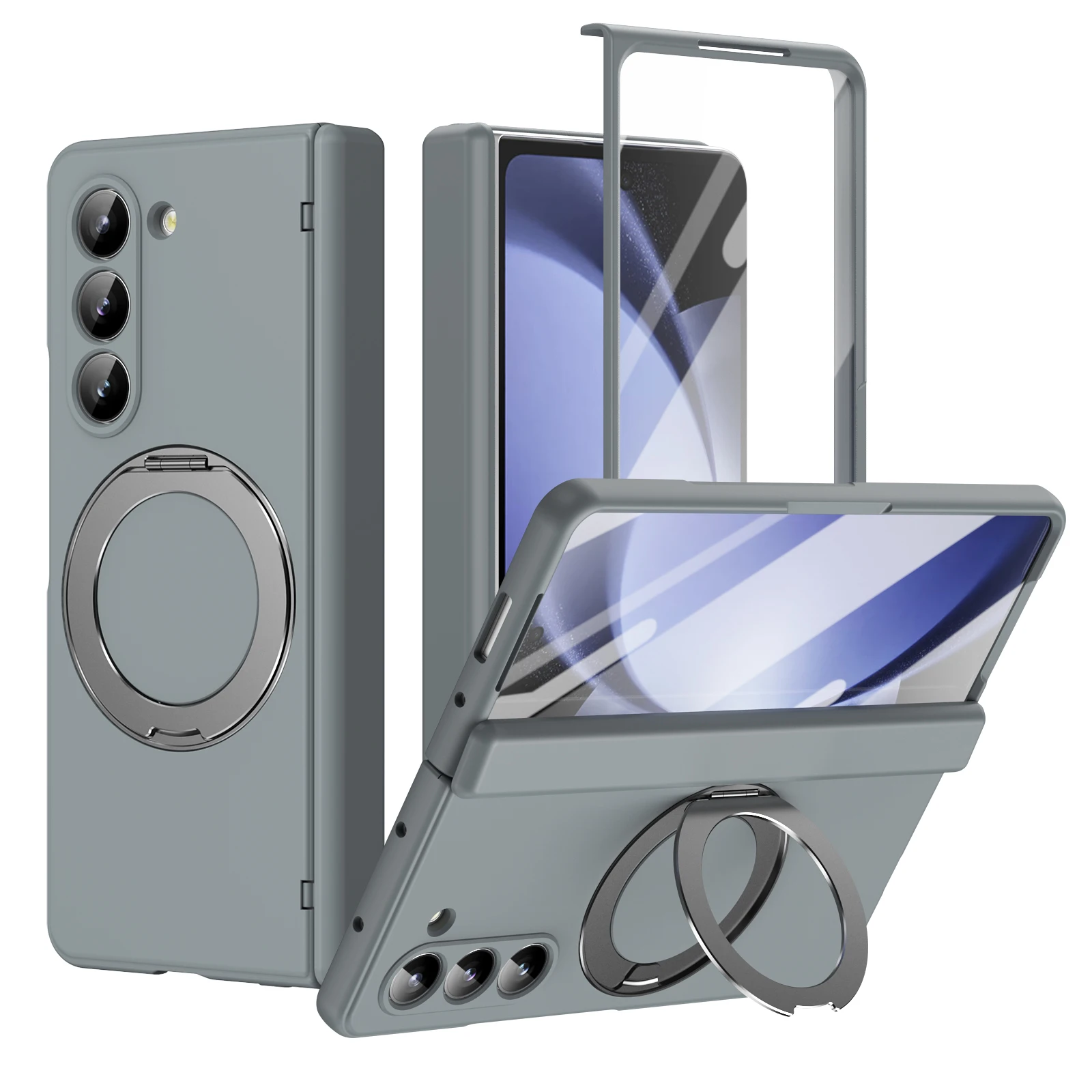 Magnetic 360° Rotating Alloy Stand Case with Hinge Protection and Front Glass Screen Film