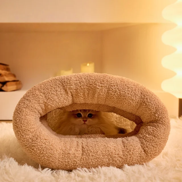 ​​Cozy Burrow Bed: Thermal Winter Cat Cave with Enclosed Sleeping Bag Design - Snuggle Sanctuary for Anxious Cats & Small Dogs 4