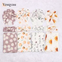3pc/set Baby Swaddle Wrap New Born Receiving Blanket for Newborn Babies Accessories Soft Floral Headband Hat Bedding Baby Items 1