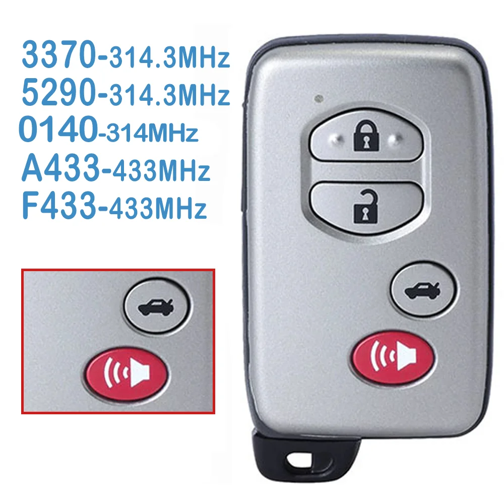 

271454-3370/0140/5290 F433/A433 3+1B Smart Remote 314/314.3/433MHz Replace Car Key For Toyota IQ Vitz Ractis Aqua Corolla Prius