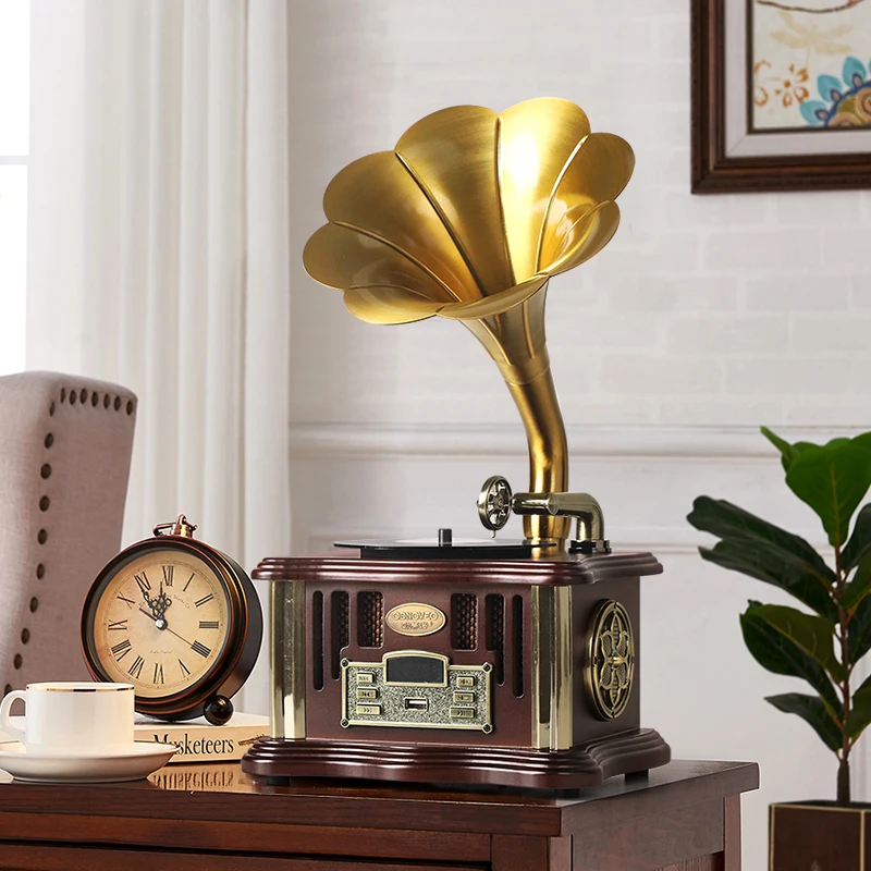 Wooden Gramophone Phonograph Bluetooth Speaker,Aux-in, USB Port