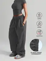 Plus Size New Women‘s Fashion Fitness Sweatpants Wide Leg Straight Ladies Casual High Waisted Solid Color Sports Pants - Image 5