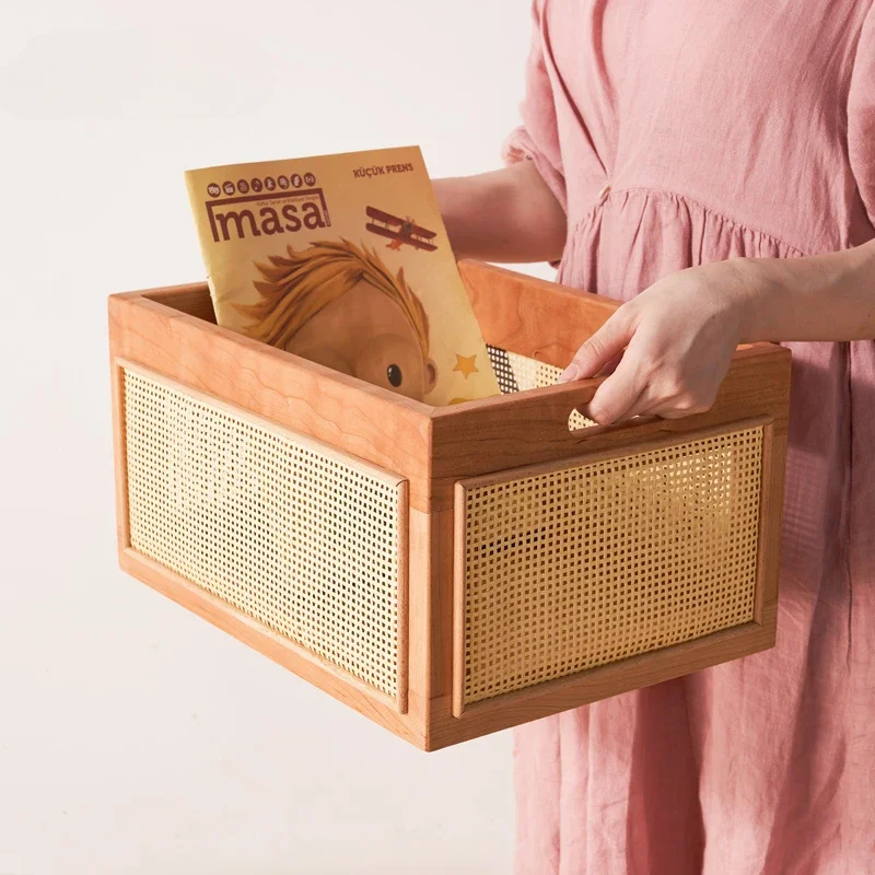 

Large Woven Basket Solid Wood Toy Storage,Rattan Fruit Organizer Ideal for Sundries and Household Items Multipurpose Basket