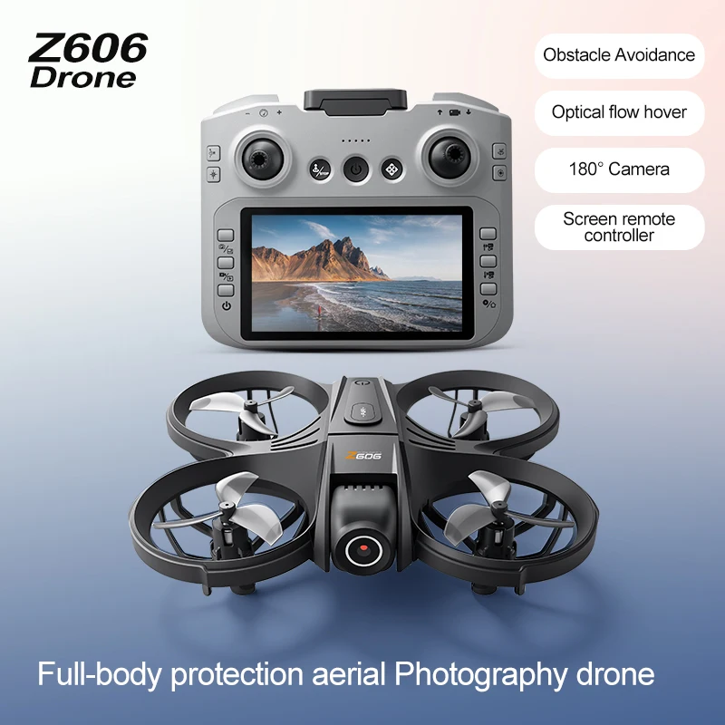 새로운 Z606 RC 드론 4.3인치 대형 디스플레이 FPV 크로싱 머신 광학 흐름 호버링 장애물 회피 HD 카메라 항공 쿼드콥터 장난감