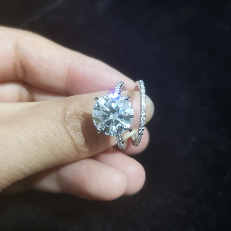 5CT  모이사나이트 신부 반지 세트, 라운드 컷 랩 다이아몬드 약혼 반지, 여성용 웨딩 밴드, GRA 인증