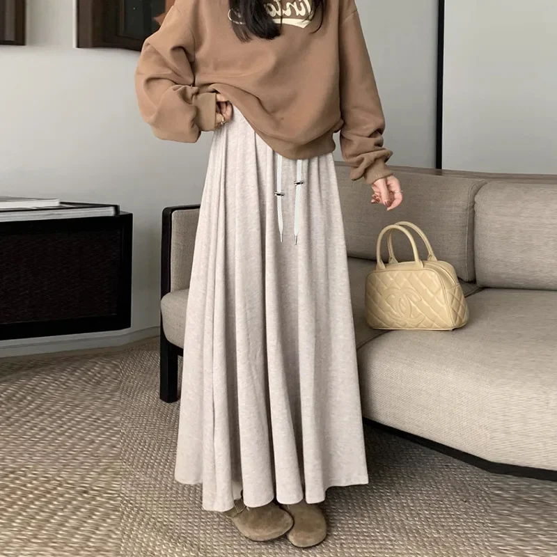 Maternity High Waist A- Line Skirt Spring Autumn Rice Noodle Long Skirt Support Belly High Height Autumn Winter