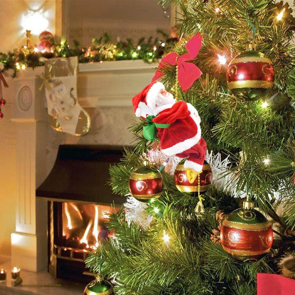 Electric Santa Claus Climbing Rope Ladder with Music Santa Musical for Christmas Tree Home Decor Gifts for Christmas Decoration