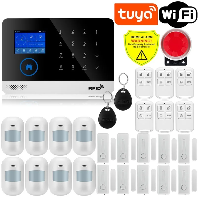 

2024 Touch Panel WIFI GSM Wireless Burglar Home Security Alarm System TUYA Smart life APP Control Compatible With Alexa