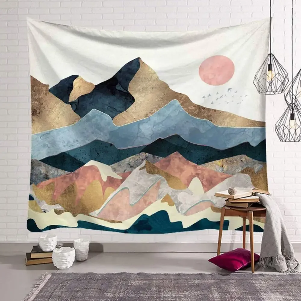 Mountain Tapestry Wall Hanging Forest Tree Sunset Tapestry Nature Landscape Tapestries Wall Hanging for Dorm Bedroom Home Decor