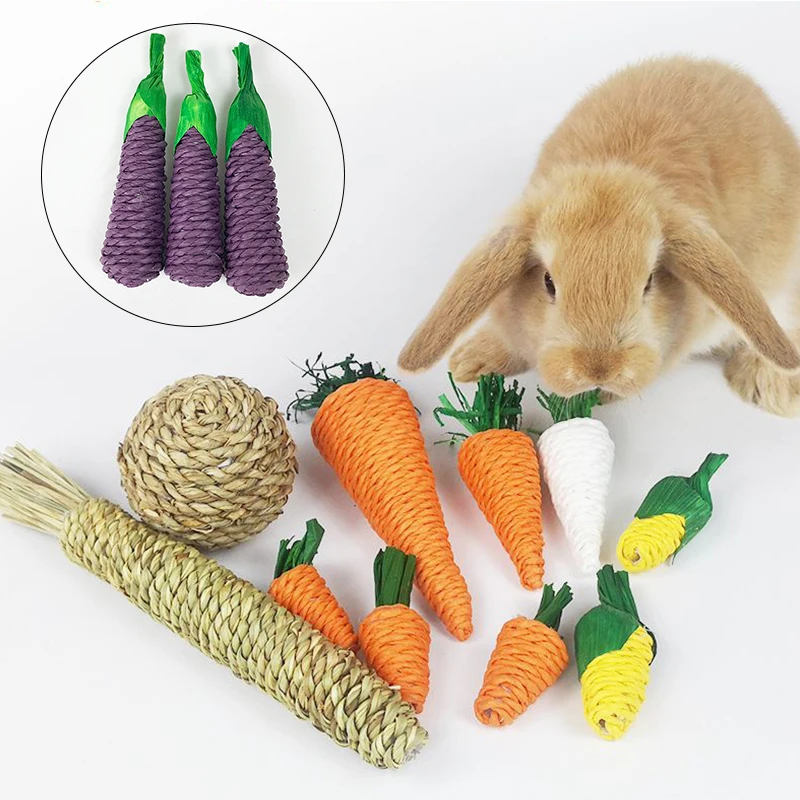 Rabbit Chew Toy Tooth Cleaning Bite Grind Teeth Toy Corn Carrot Woven Balls Small Animal Accessories Rabbit Pet Supplies