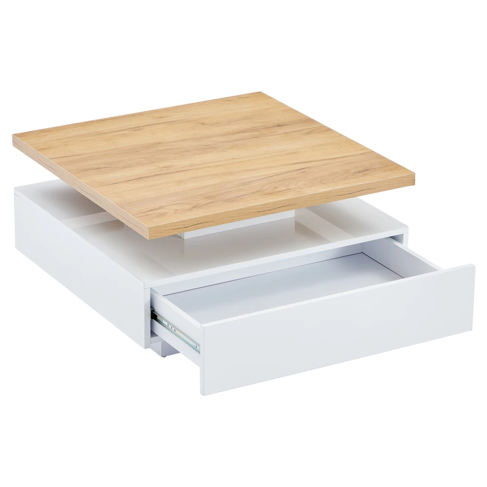 Multifunktionales Quadrat 360° ° Drehbarer Couchtisch, Hochglänzender 2-stufiger Mitteldrehtisch, Aufbewahrungsschrank, Beistelltisch für das Wohnzimmer – Detail 11