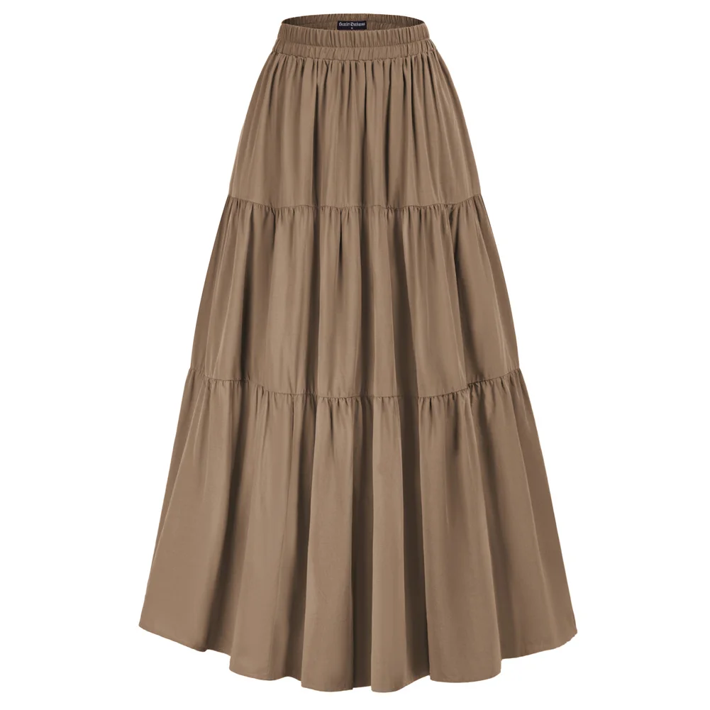 SD Women Renaissance Tiered Maxi Skirt Elastic High Waist Swing Skirt Vintage Lady Irregular Hem Flouncing Long Skirts A30