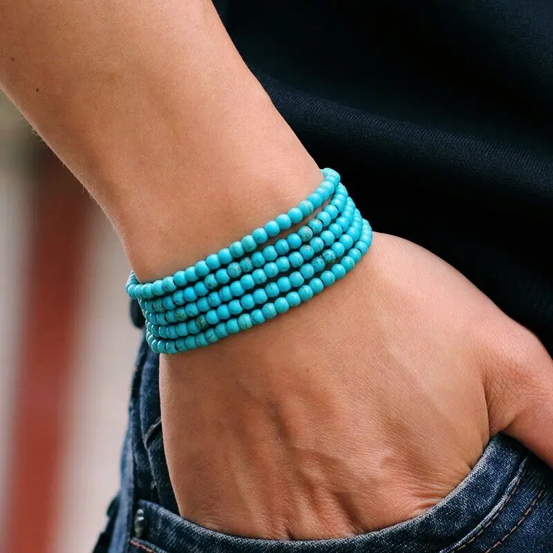 Men Natural Stone Beaded Bracelet Set Punk Jewelry Gift