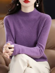Luxurious Women's Wool Mock-Neck Sweater - Autumn Winter Knitwear Pullover Top - XXL (PURPLE)
