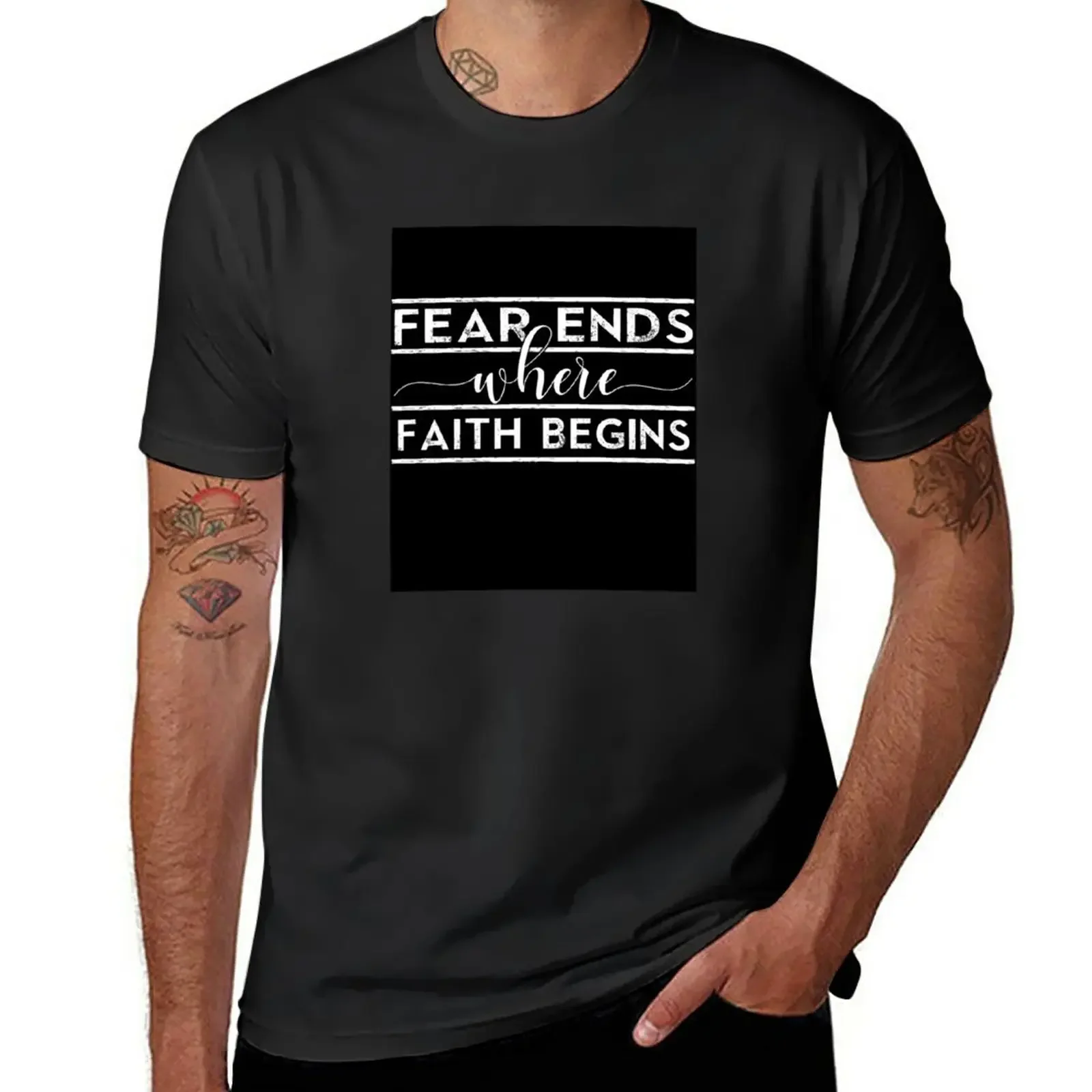 

Fear Ends Where Faith Begins Joshua 1.9 T-Shirt anime Short sleeve tee customizeds Men's t-shirt