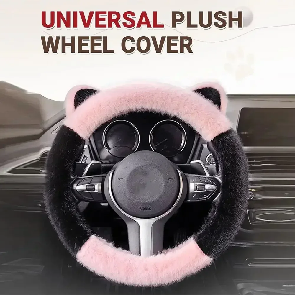 Winter Plush Thickened Cat's Ears Steering Wheel Cover Cute Cat-Ear Shaped Protective Car Steering Wheels & Accessories