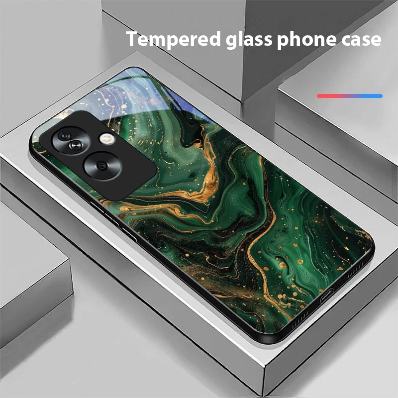 Green Marble Tempered Glass Black Phone Case