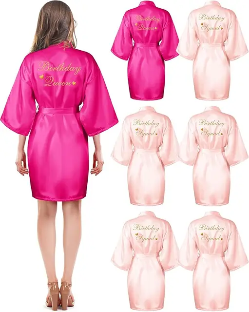 6 pièces Robes d'escouade d'anniversaire pour femmes fête d'anniversaire reine Spa peignoir Kimono Spa Robe pyjama Robes de fête Robe soyeuse