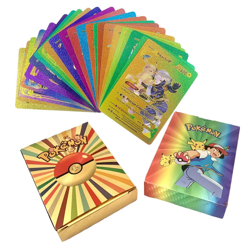 27-55 Pcs Carte Pokemon Tedesco Spagnolo Francese Inglese Vmax Gx Color Energy Card Pikachu Rare Collection Battle Trainer Regalo Per Ragazzi