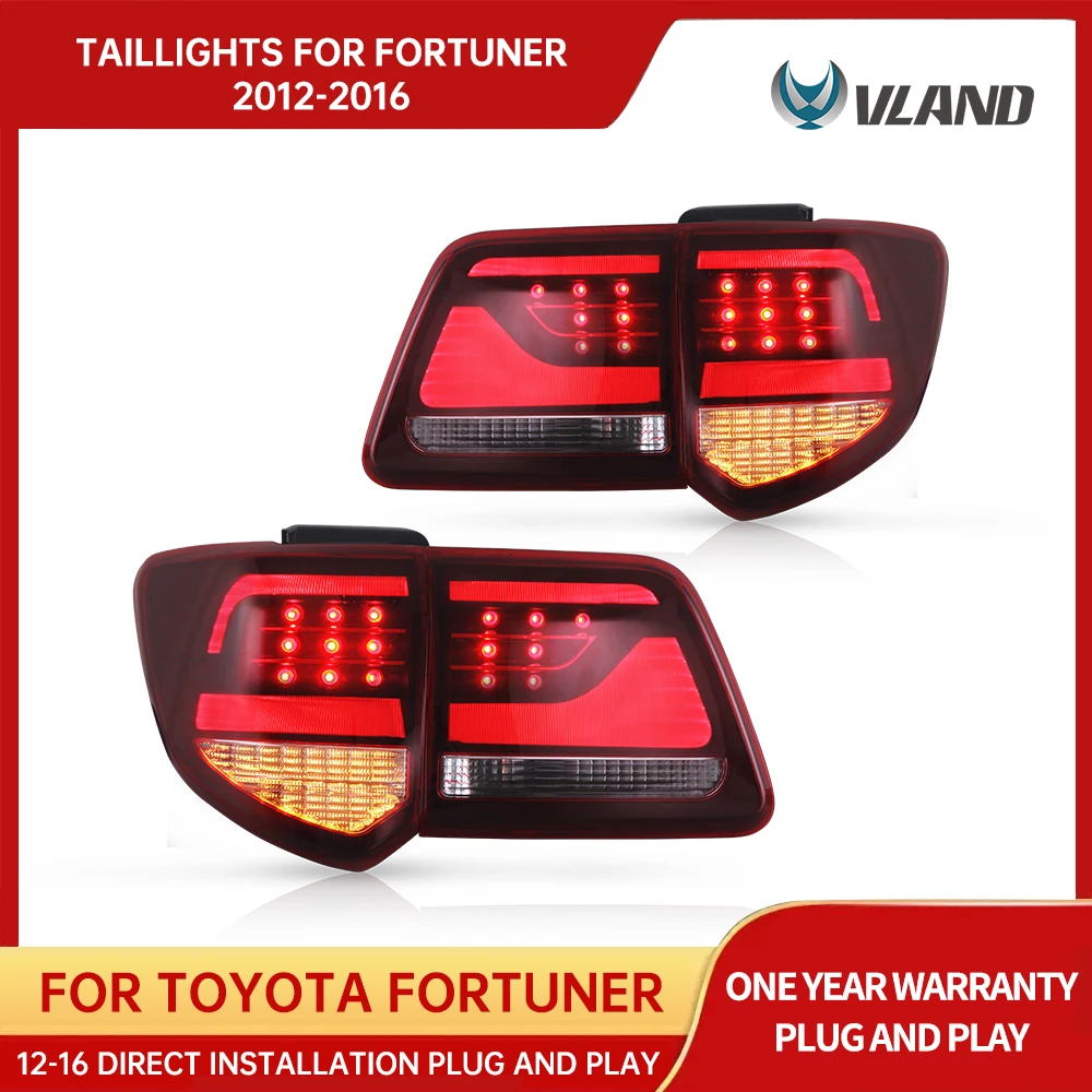 Vland  Tail Lamp Light Smoke Black Rear Back For Toyota Fortuner Sw4 Kun Suv 2012-2016