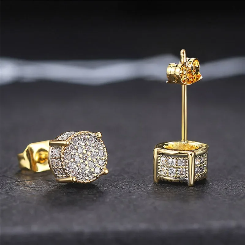 

New Dainty Stud Earrings for Women/Men Paved White CZ Silver Color/Gold Color Couple Fashion Versatile Ear Jewelry