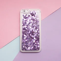 Love Heart Stars Glitter Quicksand Phone Case with Dynamic Liquid Back Cover for 7Plus 8Plus (PURPLE)