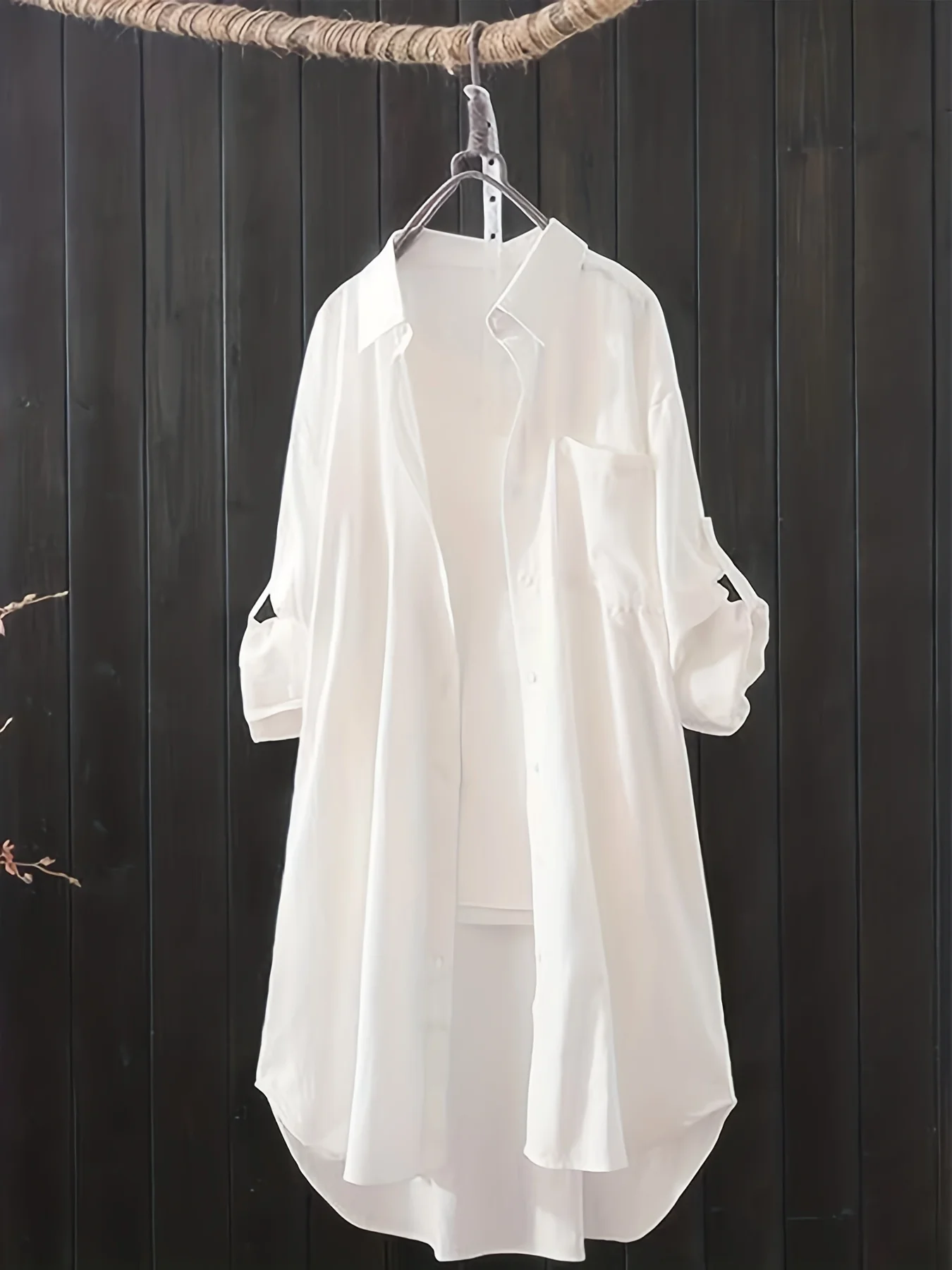 Plus Size 1XL-5XL Women’s Casual Solid Color Button Up Blouse Ladies Fashion Roll Up Sleeves Turndown Collar Shirt Best Sellers In Plus Sized Clothing