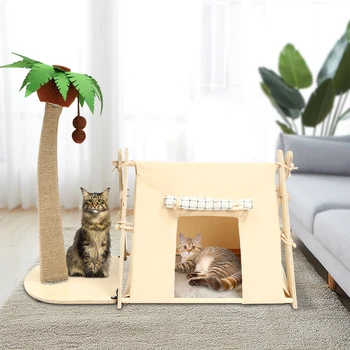 Coconut Tree Tent Cat Nest Scratching Easy Installation Post Multi-functional Pet House Puppy Kitten Cave Bed Home Accessory 3
