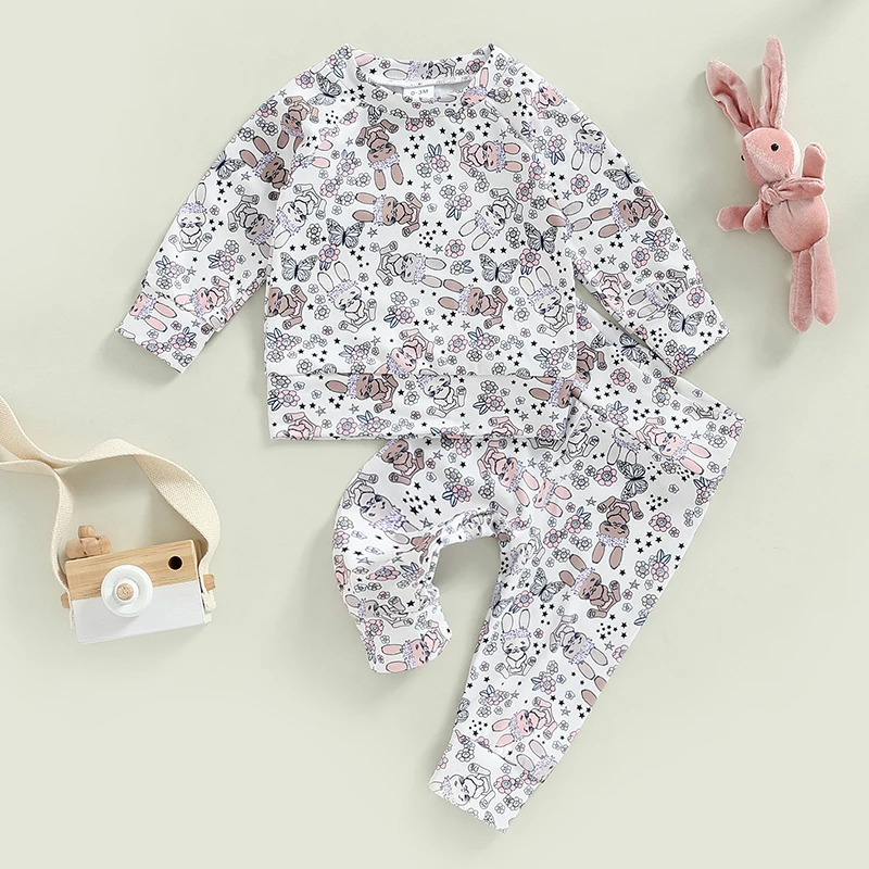 20221202 Lioraitiin 018M Baby Girls Easter Pants Set Rabbit Print