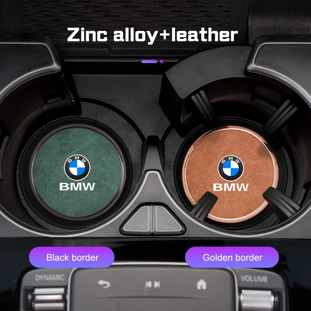 2개 가죽 자동차 컵홀더 매트 미끄럼 방지 패드 BMW X1 X2 X3 X4 X5 X6 X7 1 3 5 6 7 시리즈 E60 E90 E70 G20 G30 G7 용