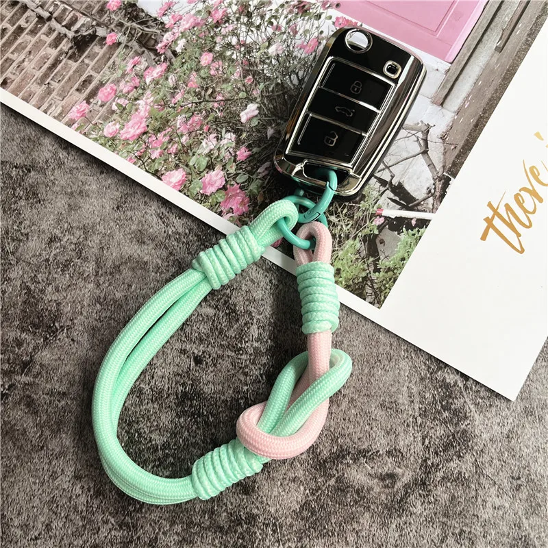 Colorful Chain Phone Charm with Patch and Metal Key Ring Lanyard Accessory