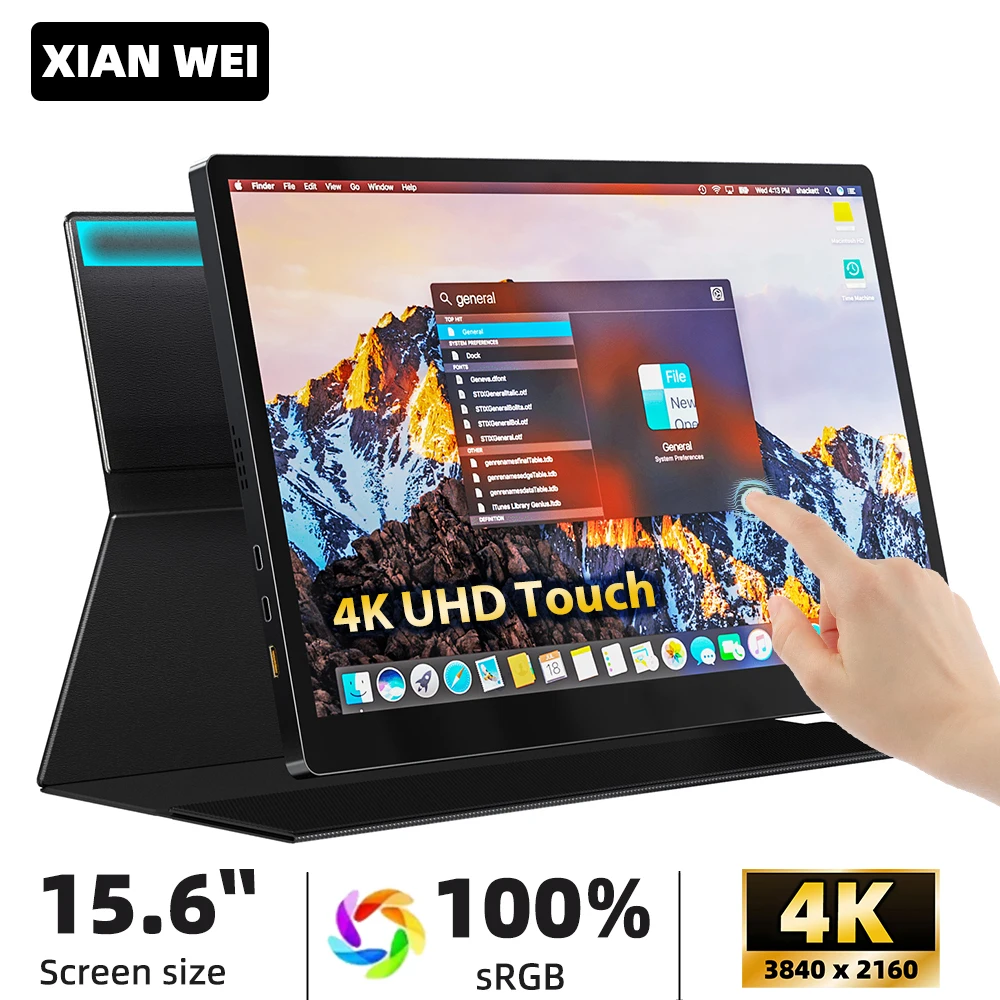 Xianwei 15.6 Pollici 4K Monitor Portatile Per Ufficio Touch Screen Ips 100% Srgb Doppio Display Altoparlanti Per Laptop Xbox Ps45 Switch Mini Pc